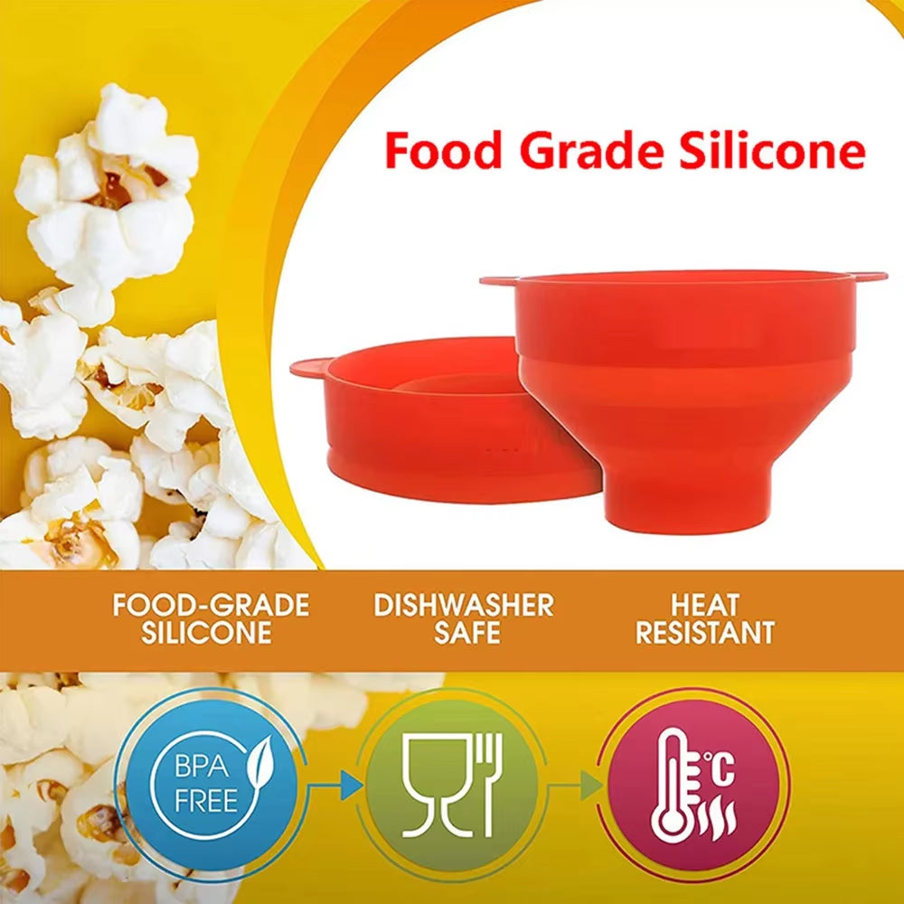 New Silicone Popcorn Maker Microwave Popcorn Bucket Foldable Silicone Popcorn Bucket Poppers Bowl DIY Popcorn-Maker with Lid